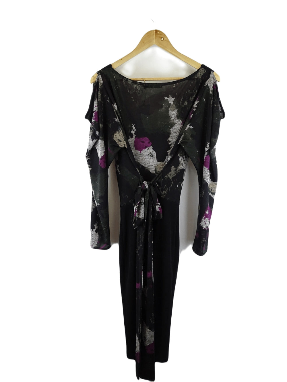 Sacha Drake Black Patterned Long Sleeve Midi Dress 16