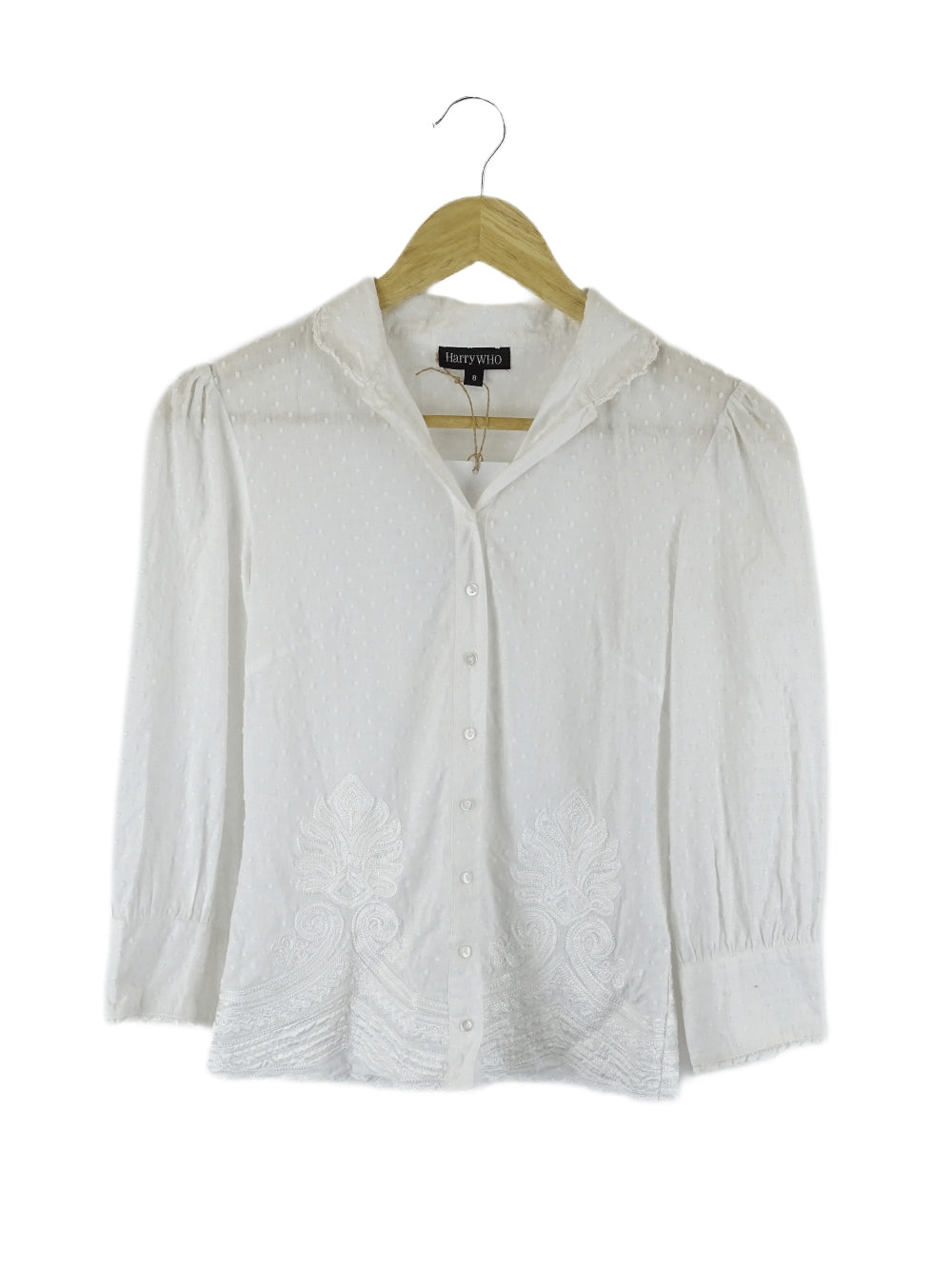 Harry Who White Button Up Embroidered Top 8