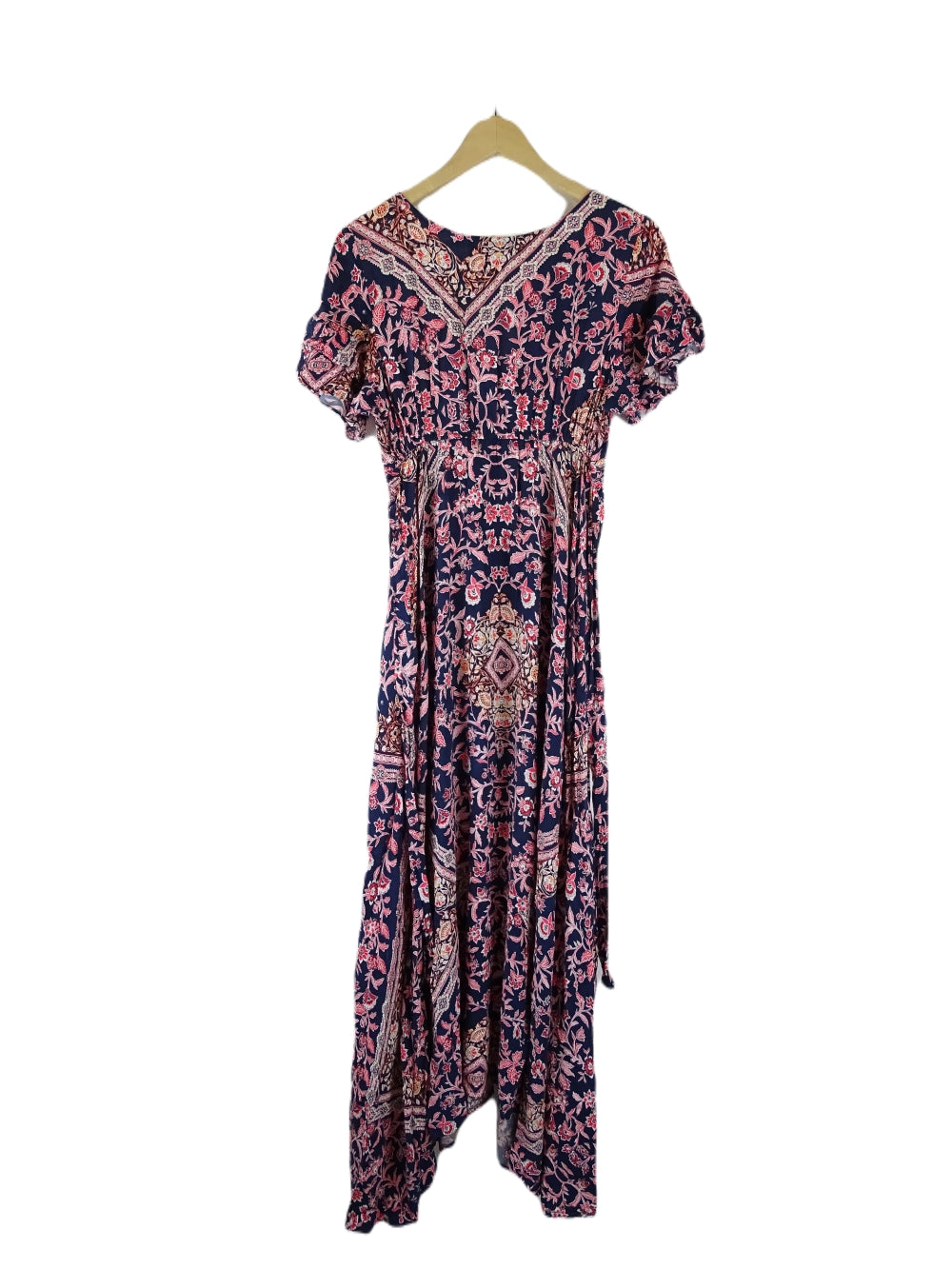 Ivory Navy Floral Print Maxi Dress 8