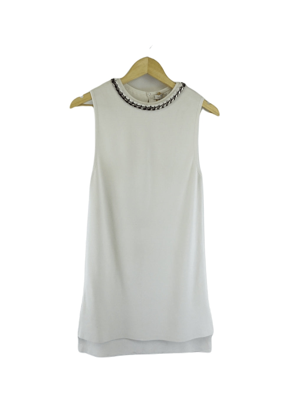 MNG White Shift Dress with Chain Neckline Detail S