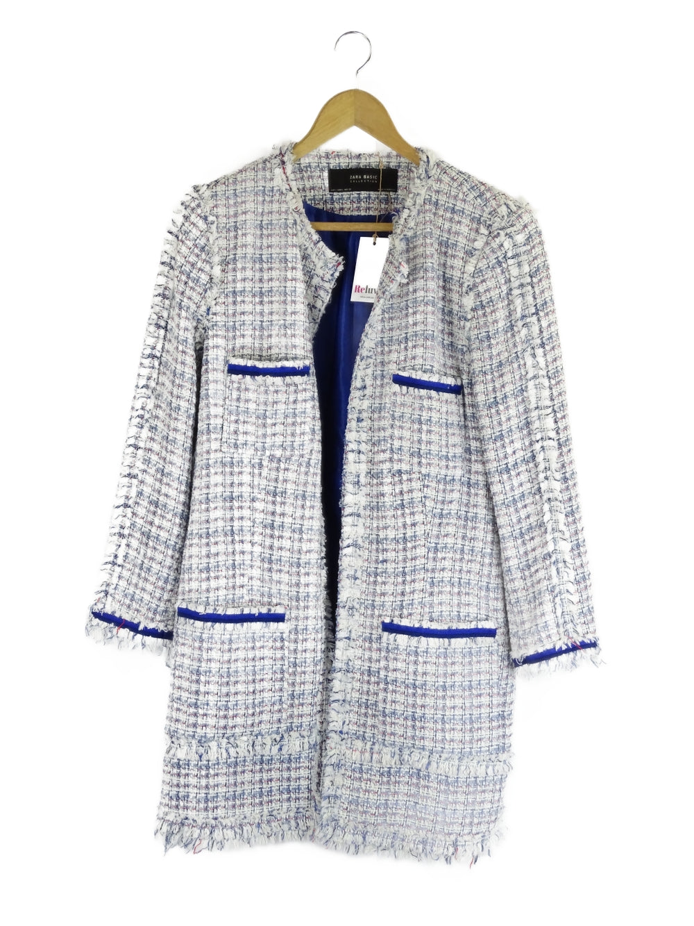 Zara Blue Woven Boucle Coat L