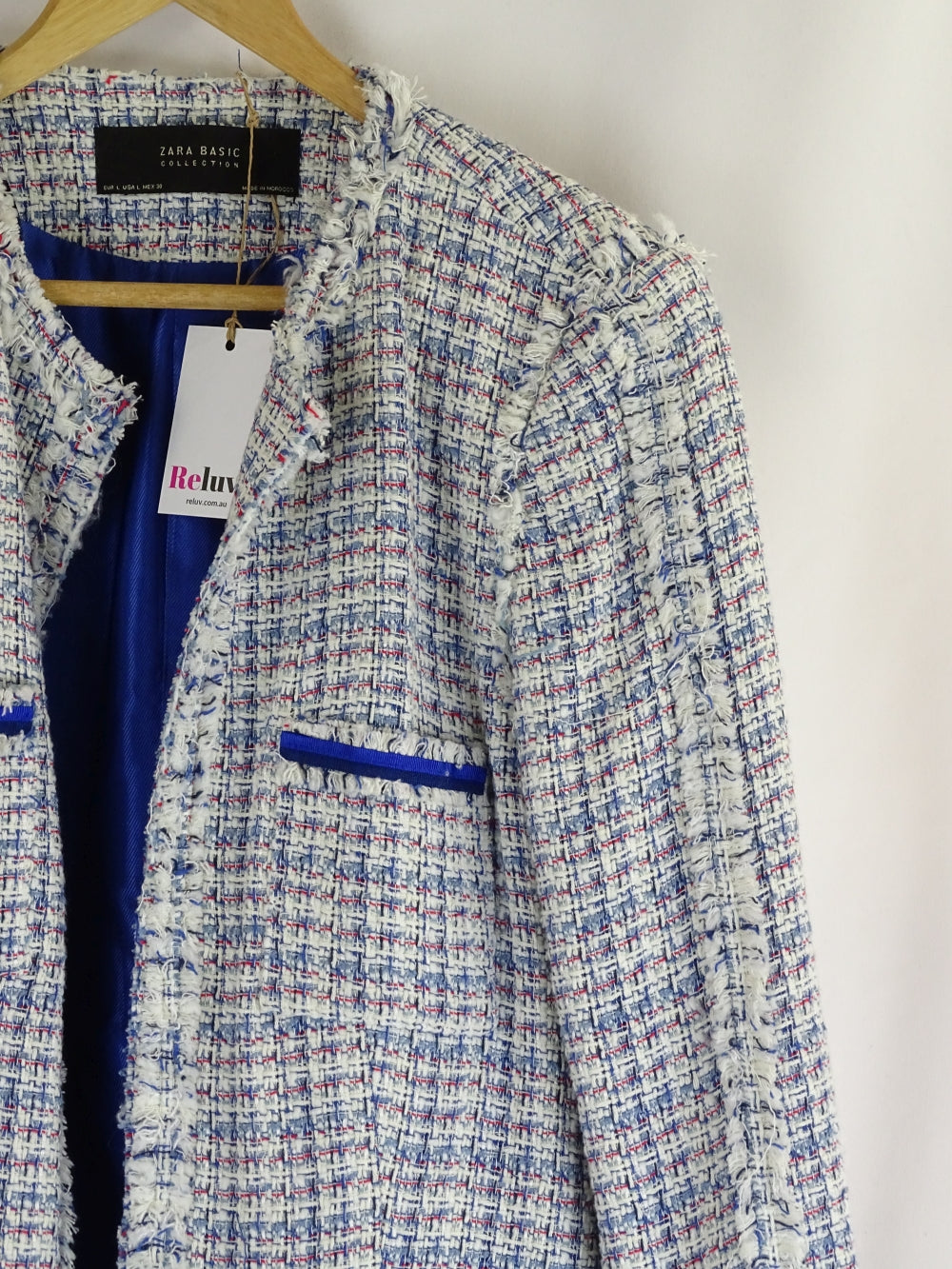 Zara Blue Woven Boucle Coat L