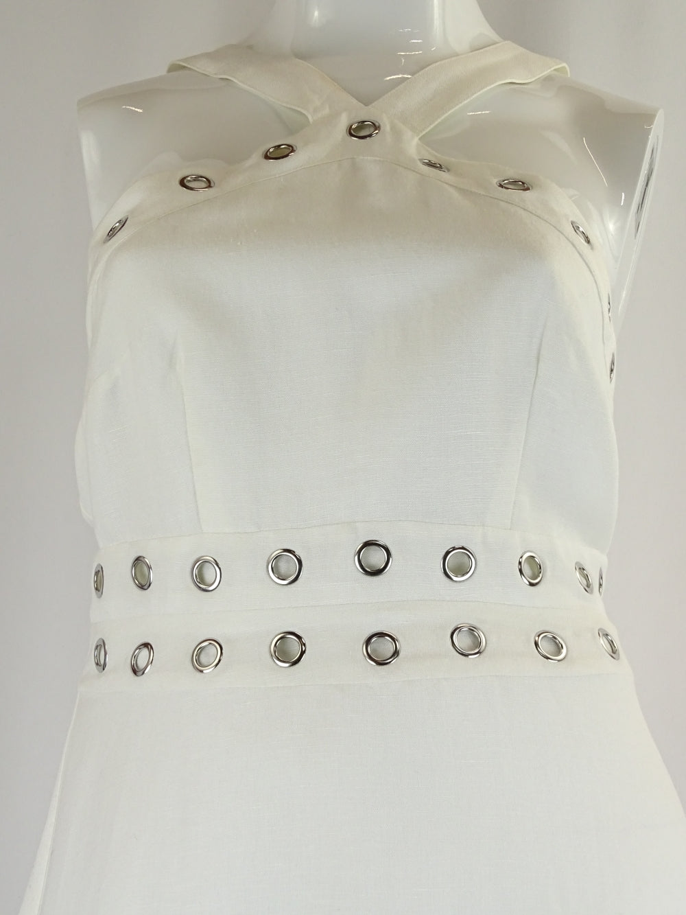 Wayne Cooper White Halter Neck Eyelet Dress 12