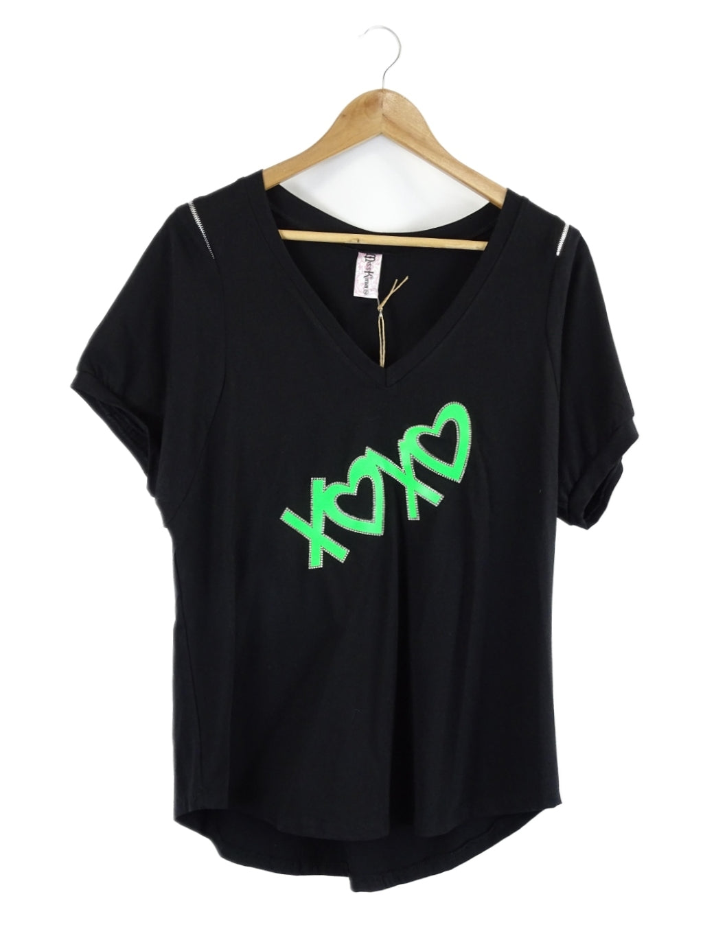 Miss Katza Green And Black Sparkle Top  S