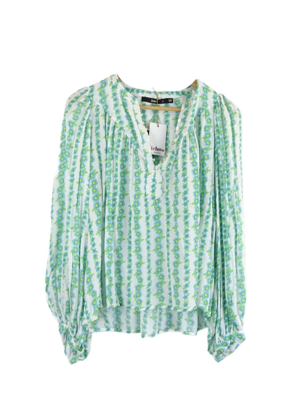 Sportsgirl Green and White Floral Blouse 6