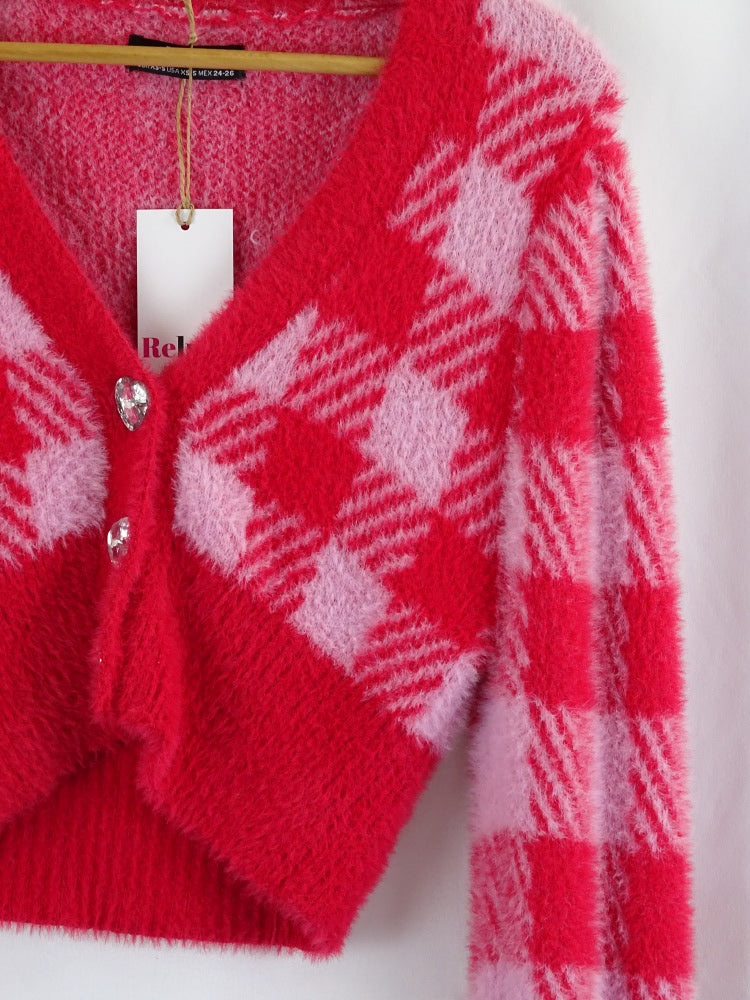 Bershka Red and Pink Cardigan S