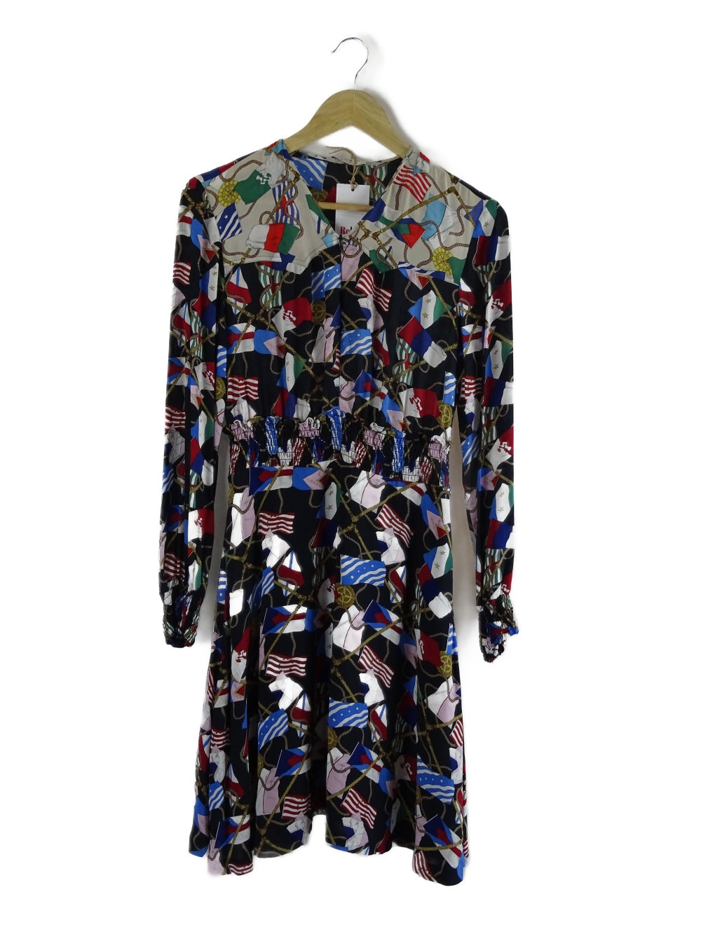 Sandro Pattern Blue And Pink Multi Pattern Long Sleeve Dress M