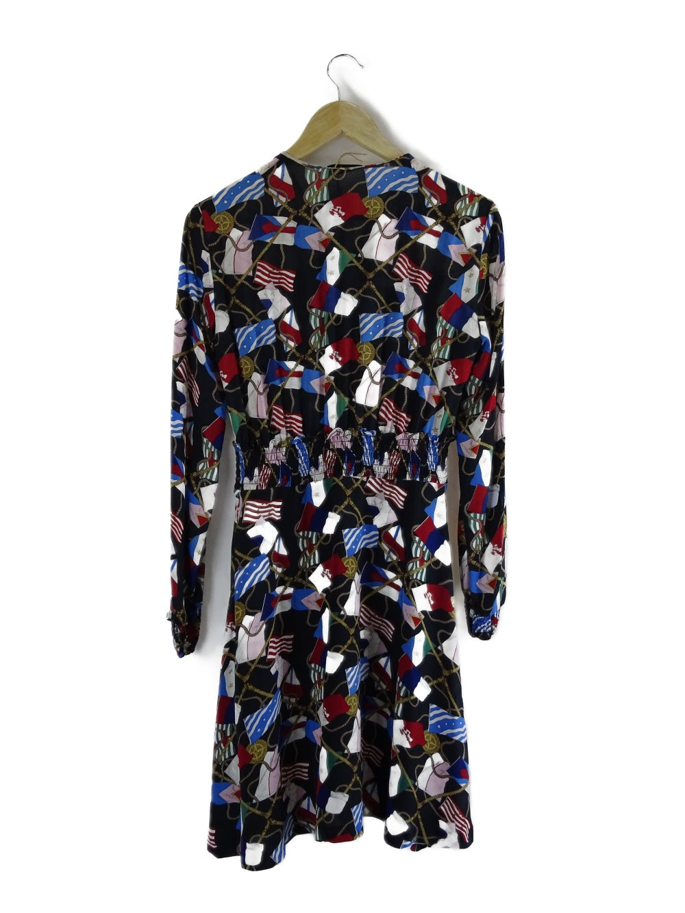 Sandro Pattern Blue And Pink Multi Pattern Long Sleeve Dress M