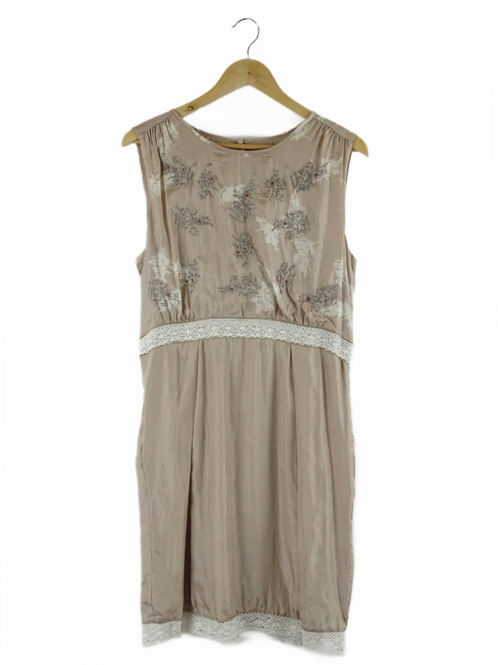 Noa Noa Light Brown Beaded Mini Dress with Lace Trim L