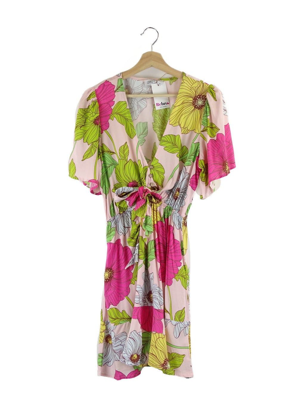 Ebby And I Pink Floral And Green Print Dress 10