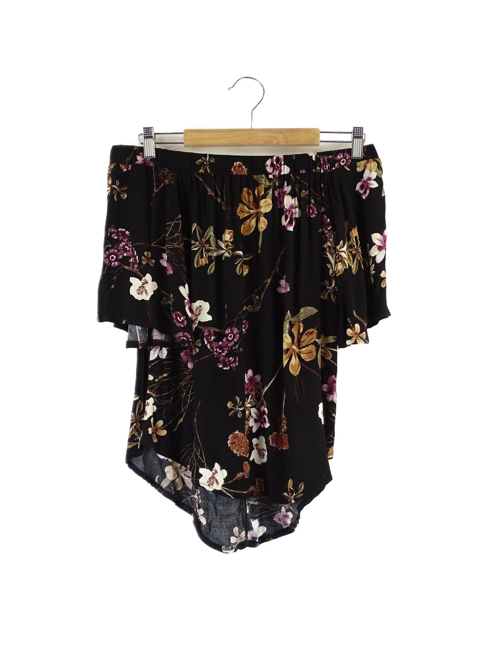black floral off the shoulder top