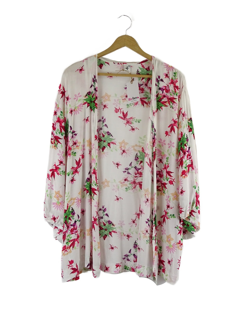 JV Floral White Maple Leaf Kimono S/M