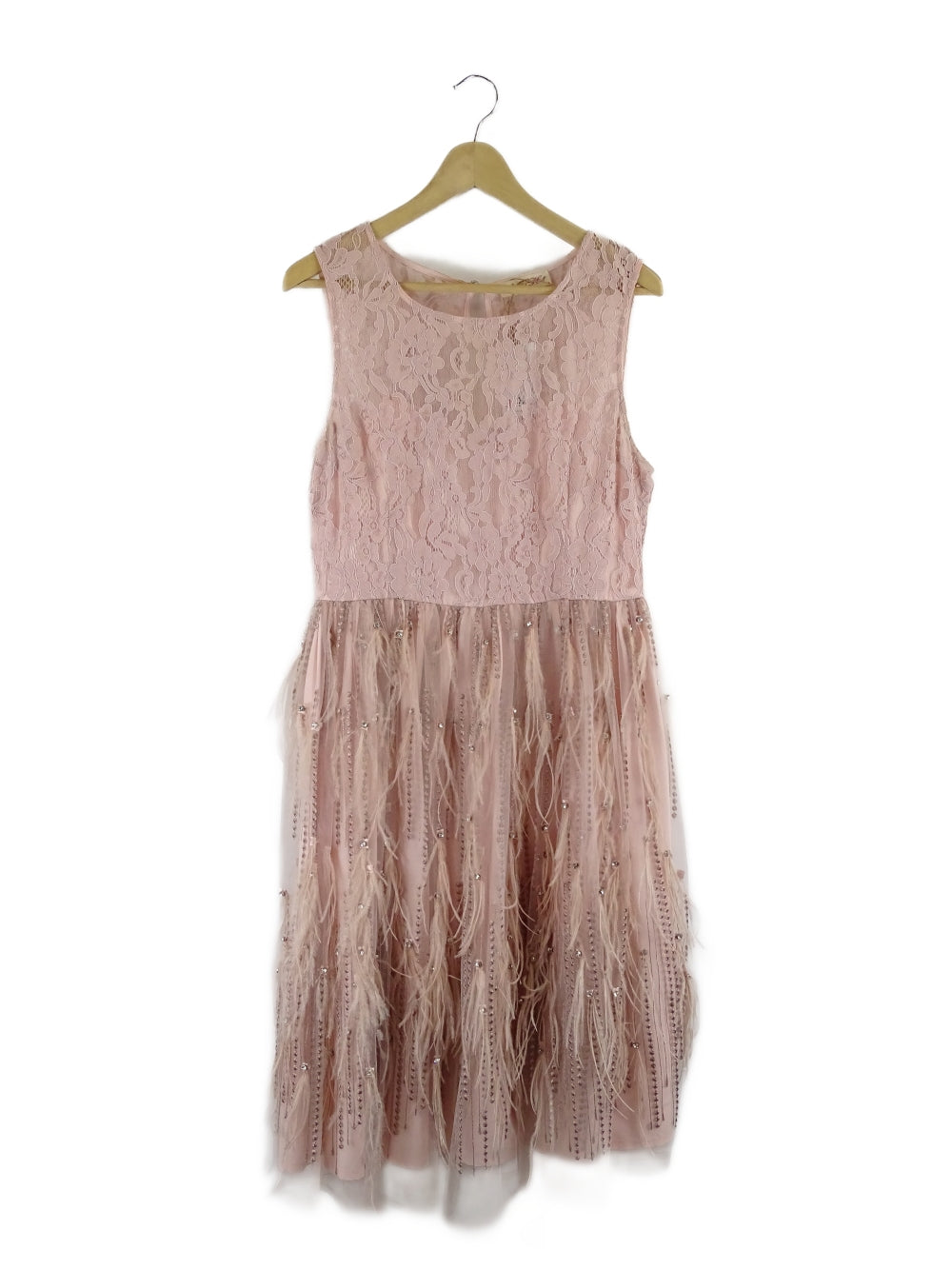 Alannah Hill Pink Lace and Feather Midi Dress 14