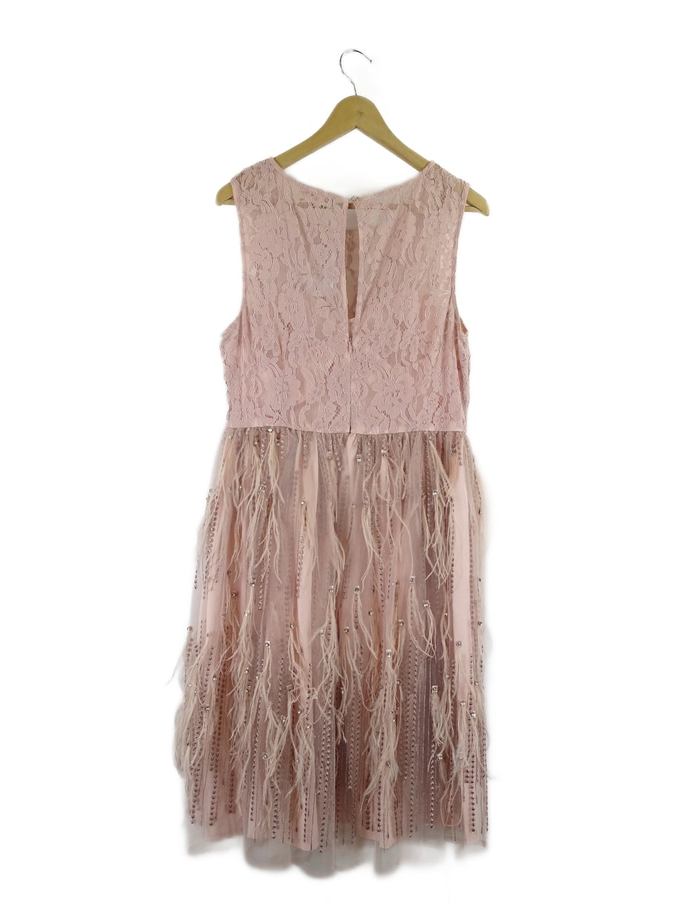 Alannah Hill Pink Lace and Feather Midi Dress 14