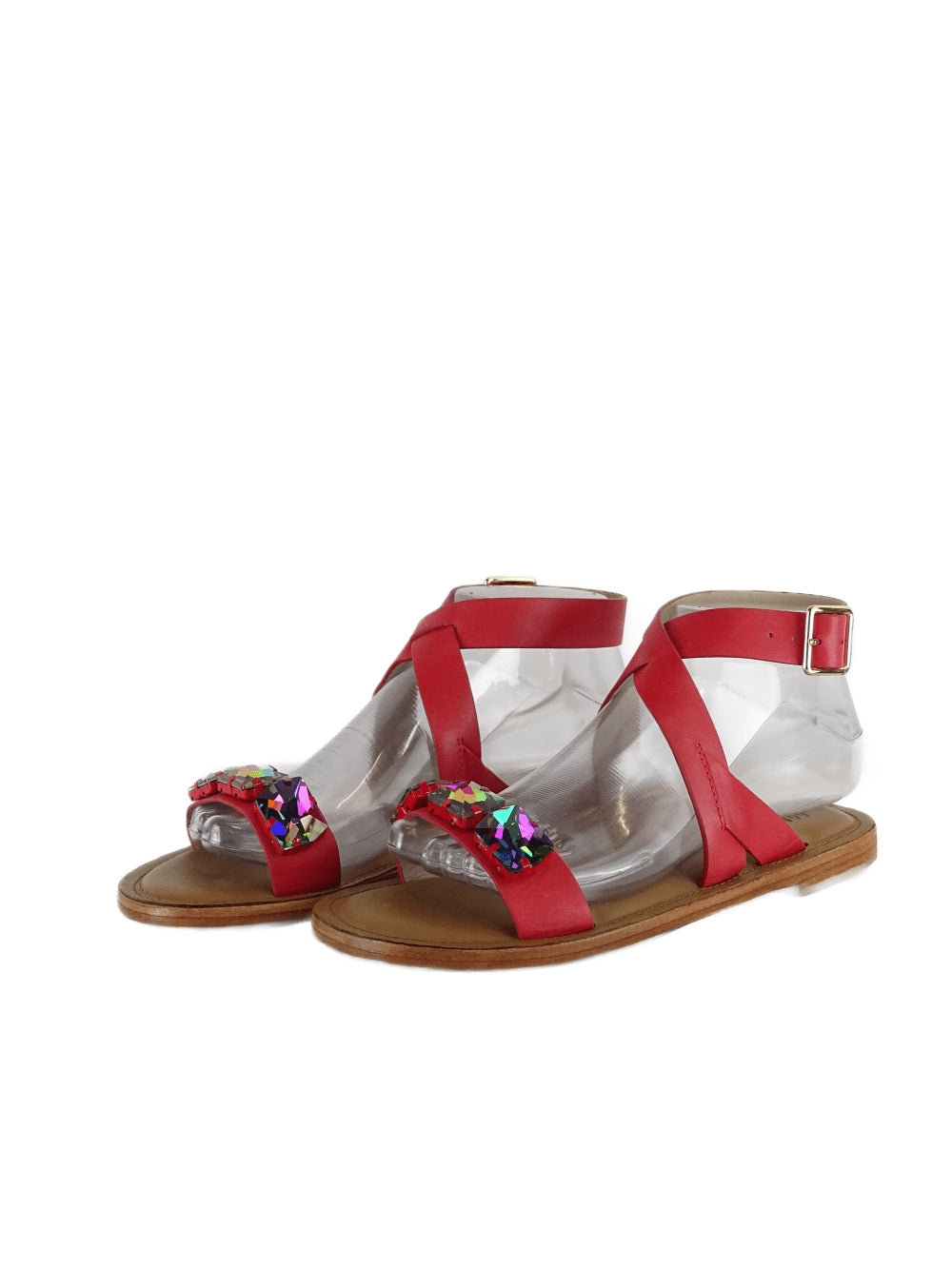 Mimco Red Flat Embellished Jewel Sandals AU/US 7 (EU 38)