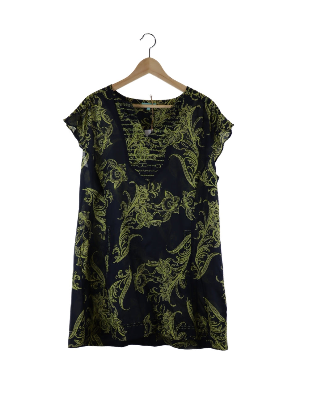 Blue Illusion Black and Green Tunic Top L