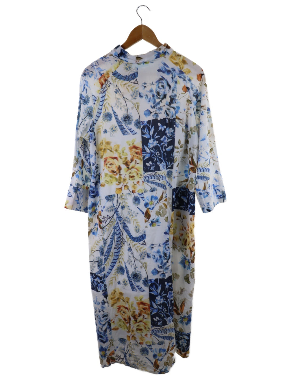 Blue Illusion White Floral Printed Shirt Dress L