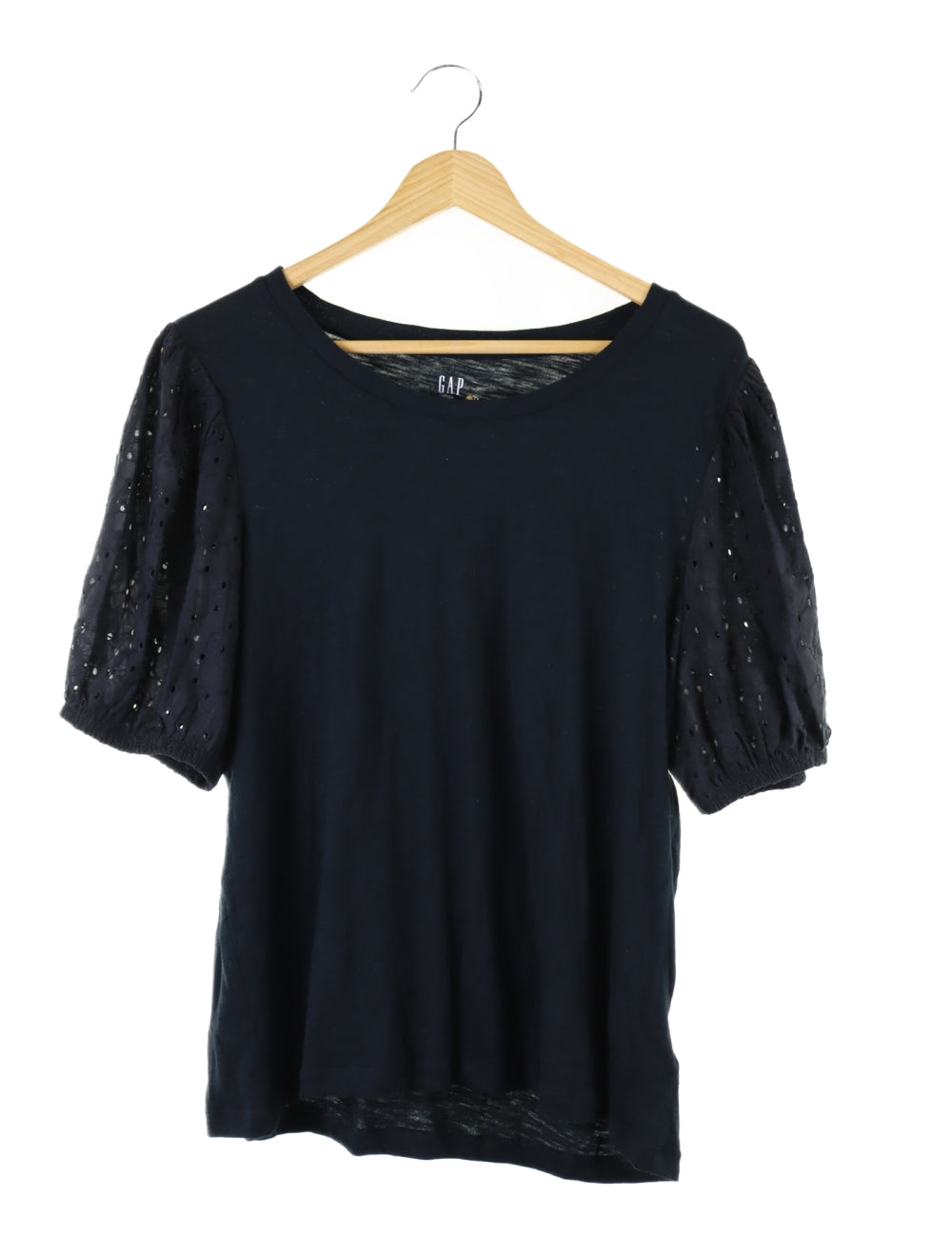 GAP Black T-Shirt With Lace Sleeves L