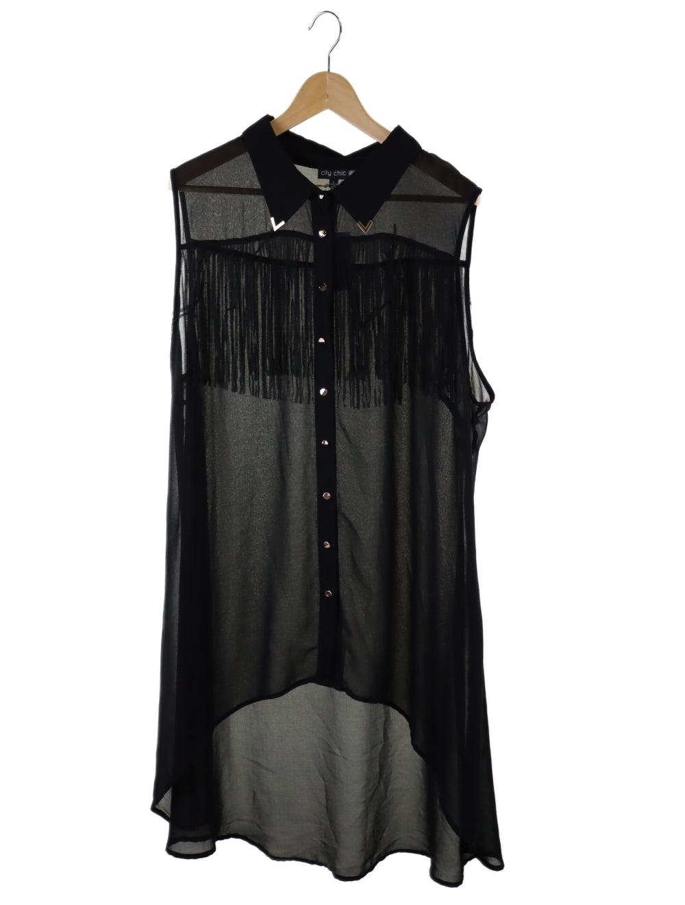 City Chic Sleeveless Sheer Button Down Top L