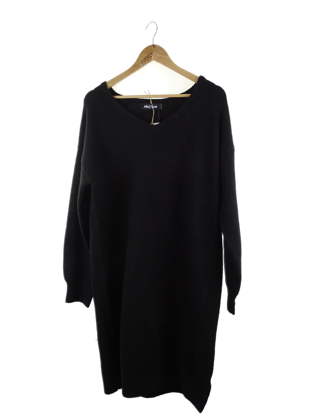 Eb &amp; Ive Black Knit V-neck Dress OSFA