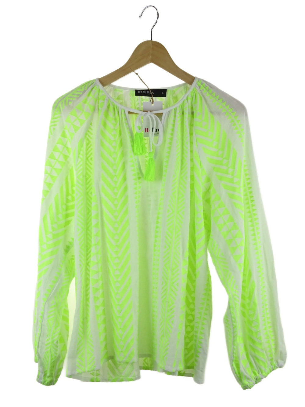 Decjuba White and Neon Yellow Blouse L