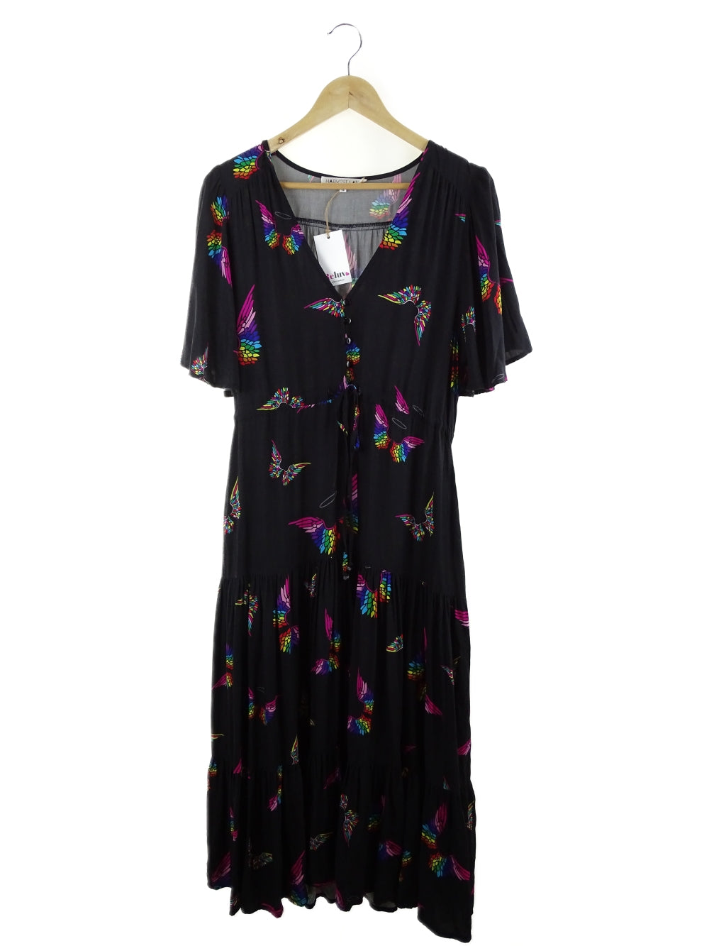 Harvest Lane Black and Rainbow Printed Midi Dress 14