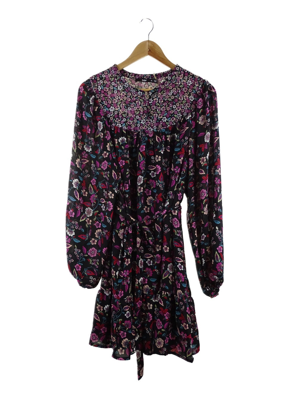 Sportsgirl Black and Floral Print Smock Dress 16