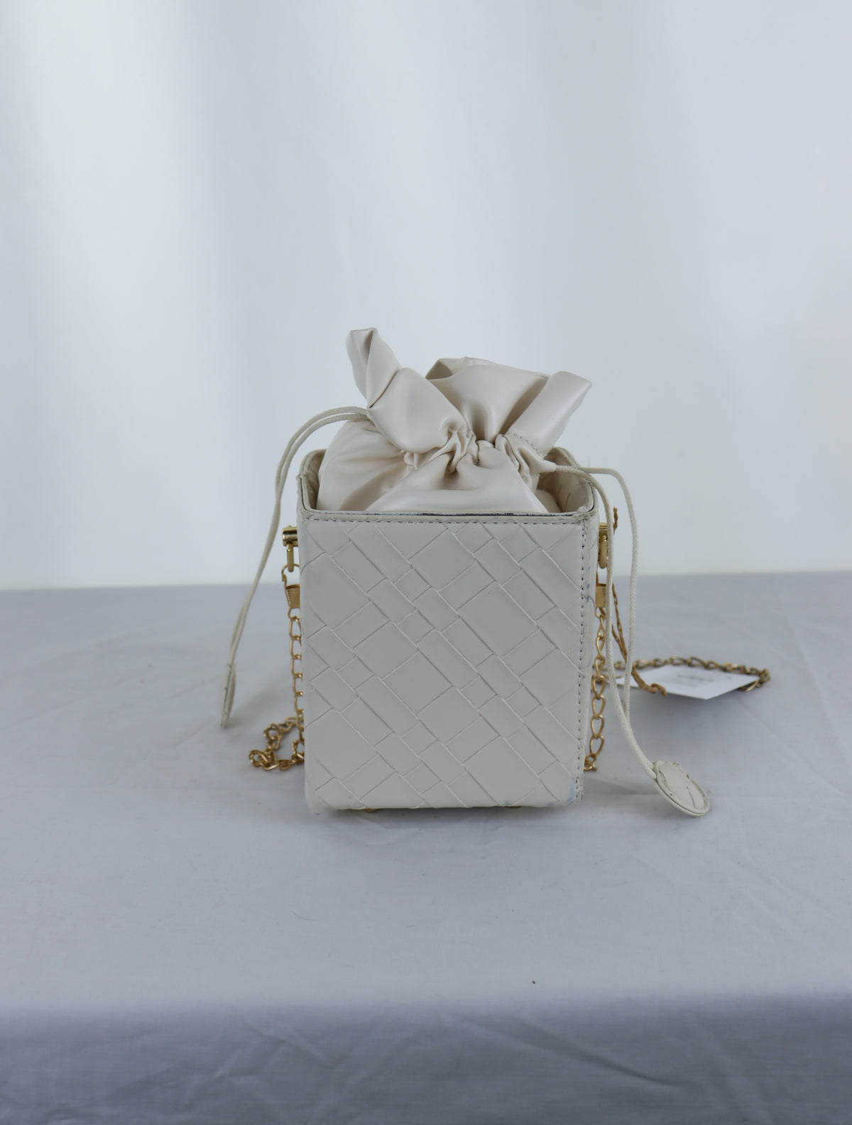 Boutique White and Gold Cube Handbag