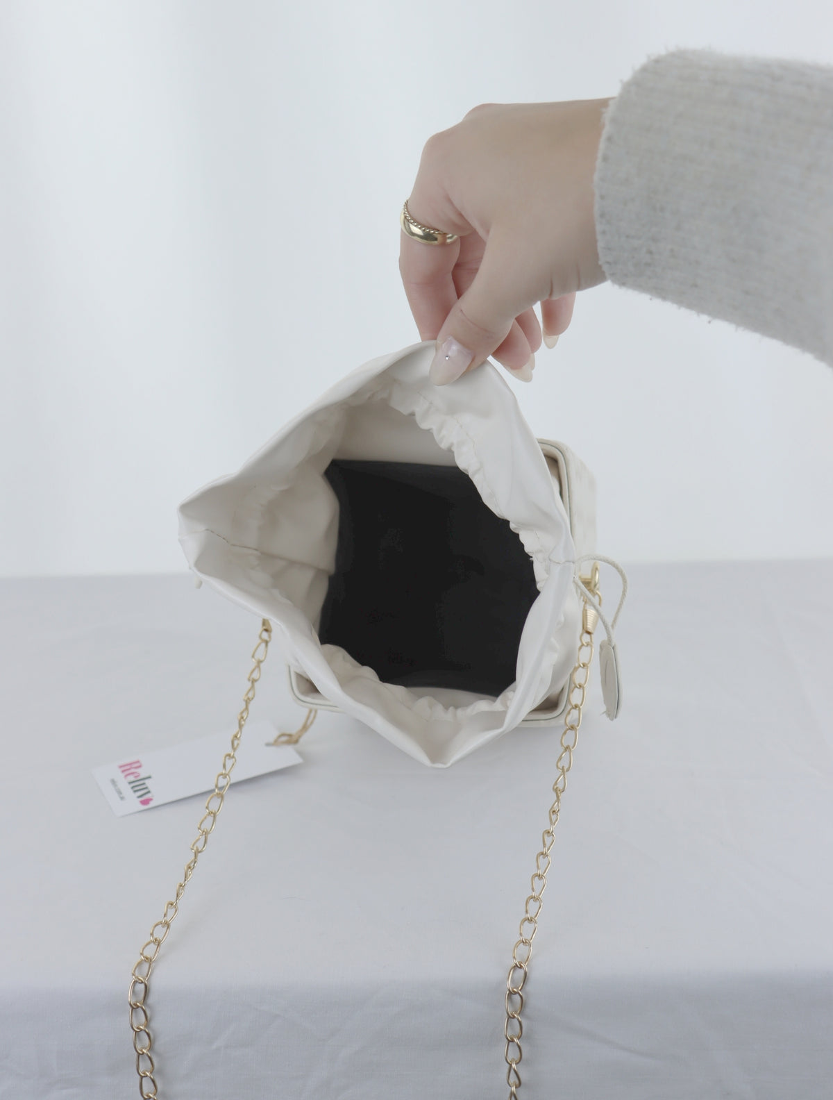 Boutique White and Gold Cube Handbag