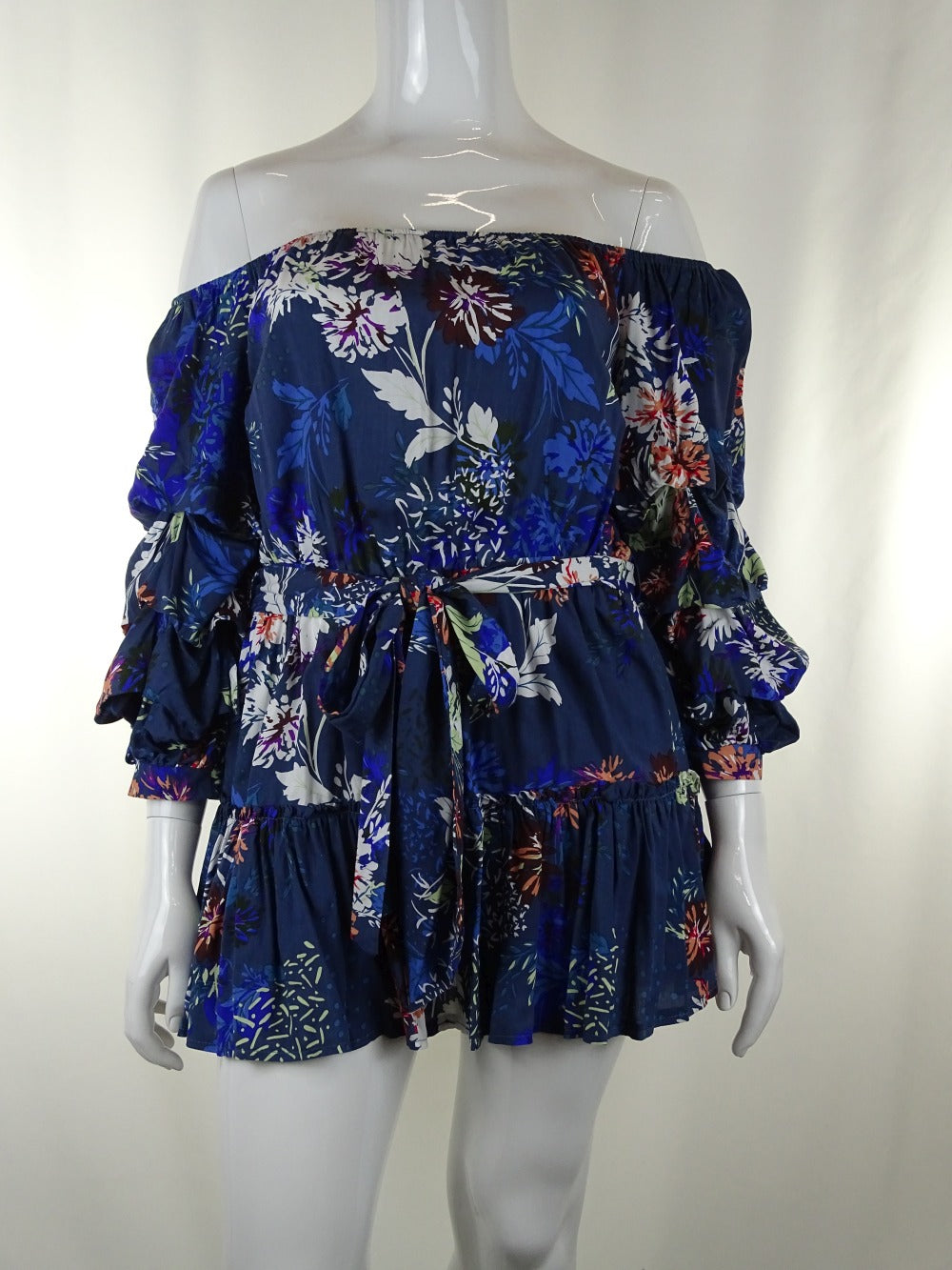 Jaase Blue Floral Print Off the Shoulder Mini Dress 12