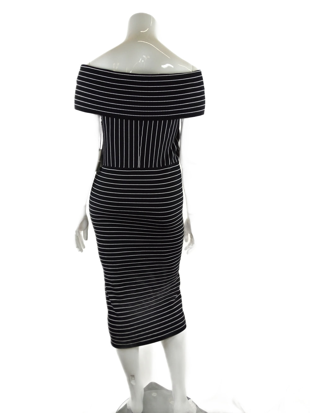 Country Road Black and White Stripe Off the Shoulder Midi Dress L