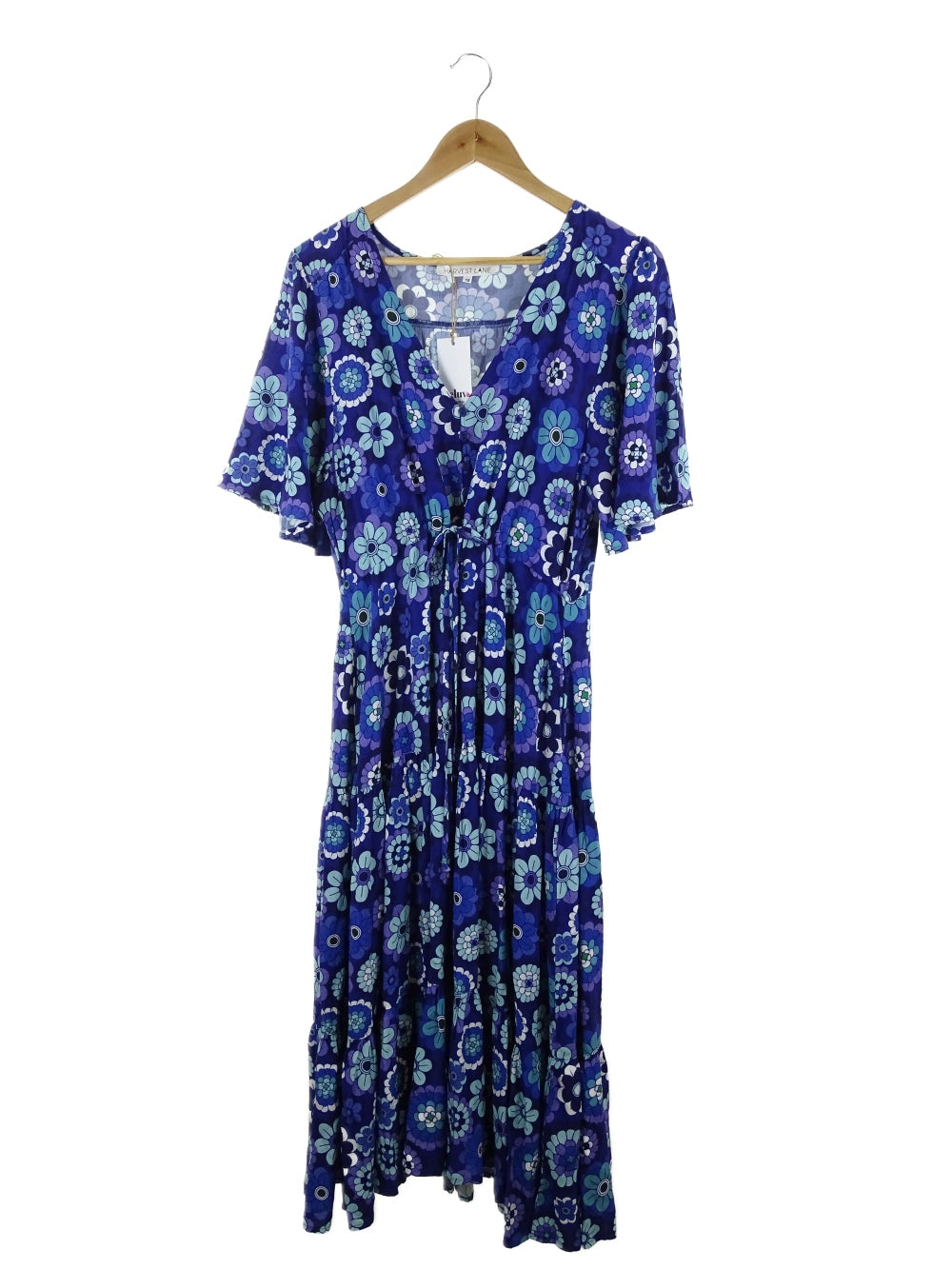 Harvest Lane Blue Floral Print Smock Midi Dress 16