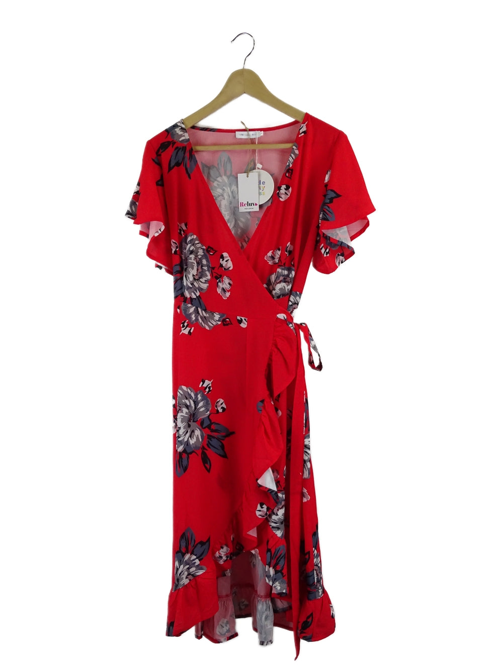 Little Party Dress Red Floral Wrap Dress 8