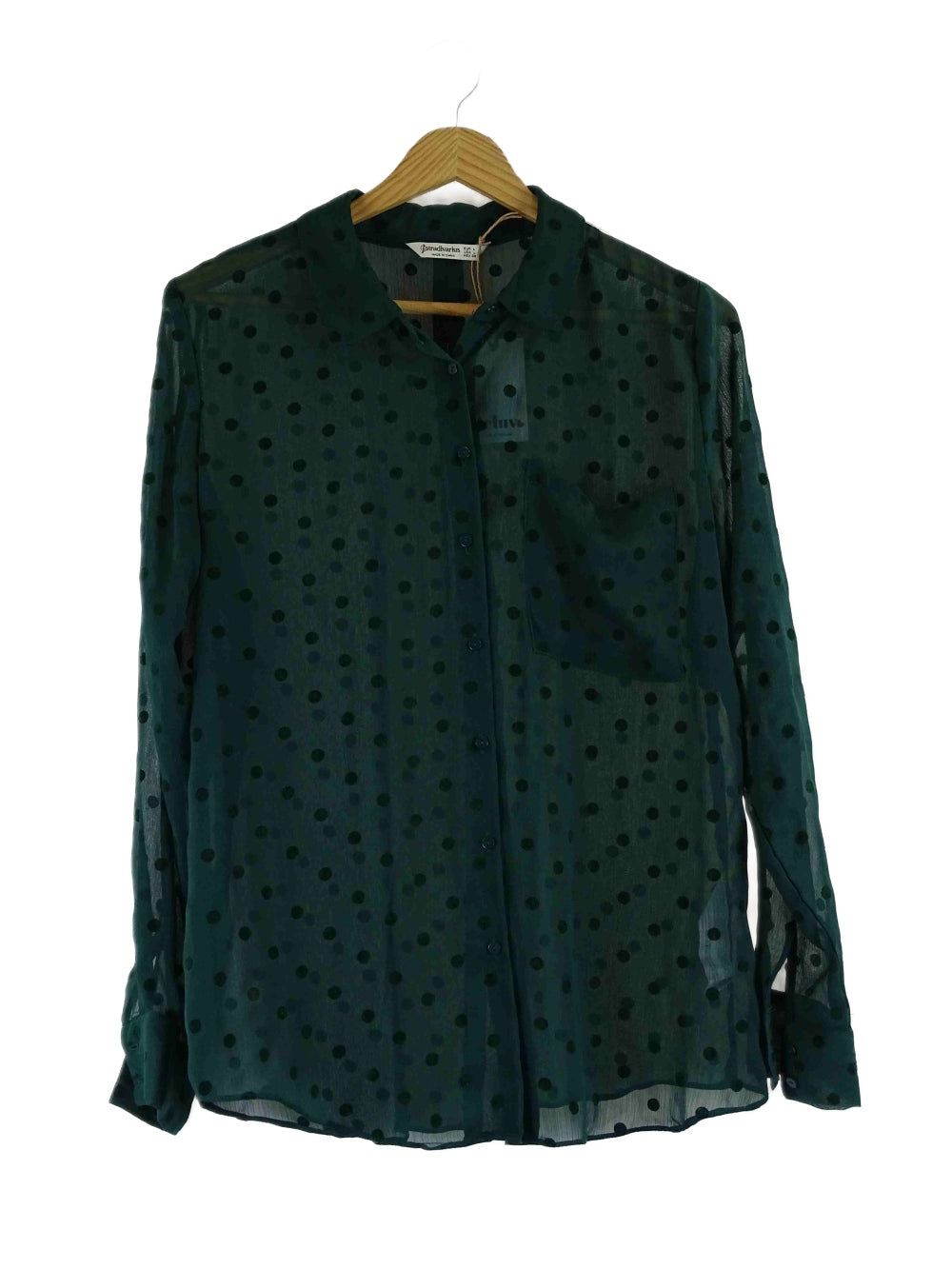 Stradivarius Green Polka Dot Blouse L