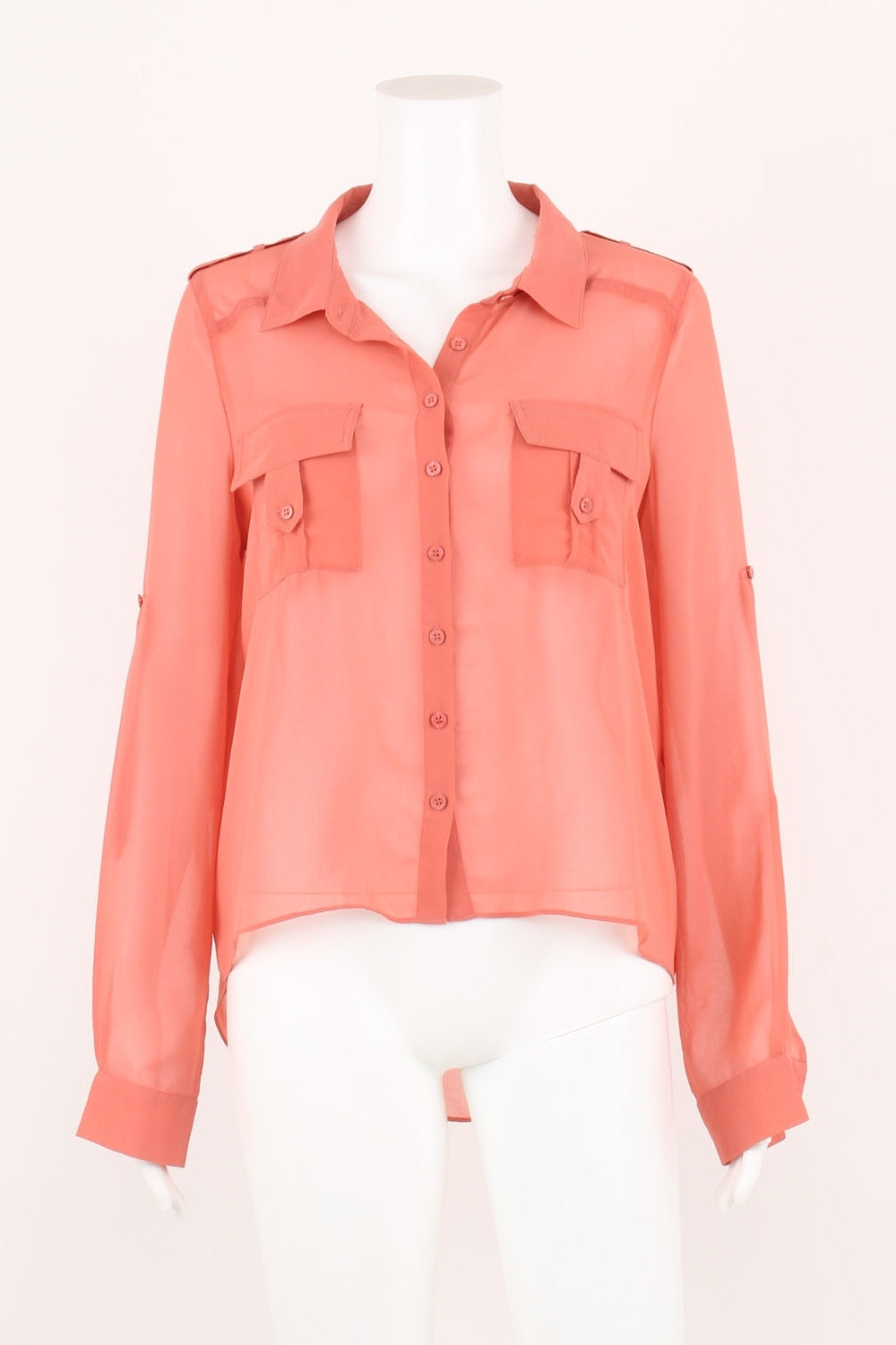 Forever New Coral Sheer Button-Up Shirt 10