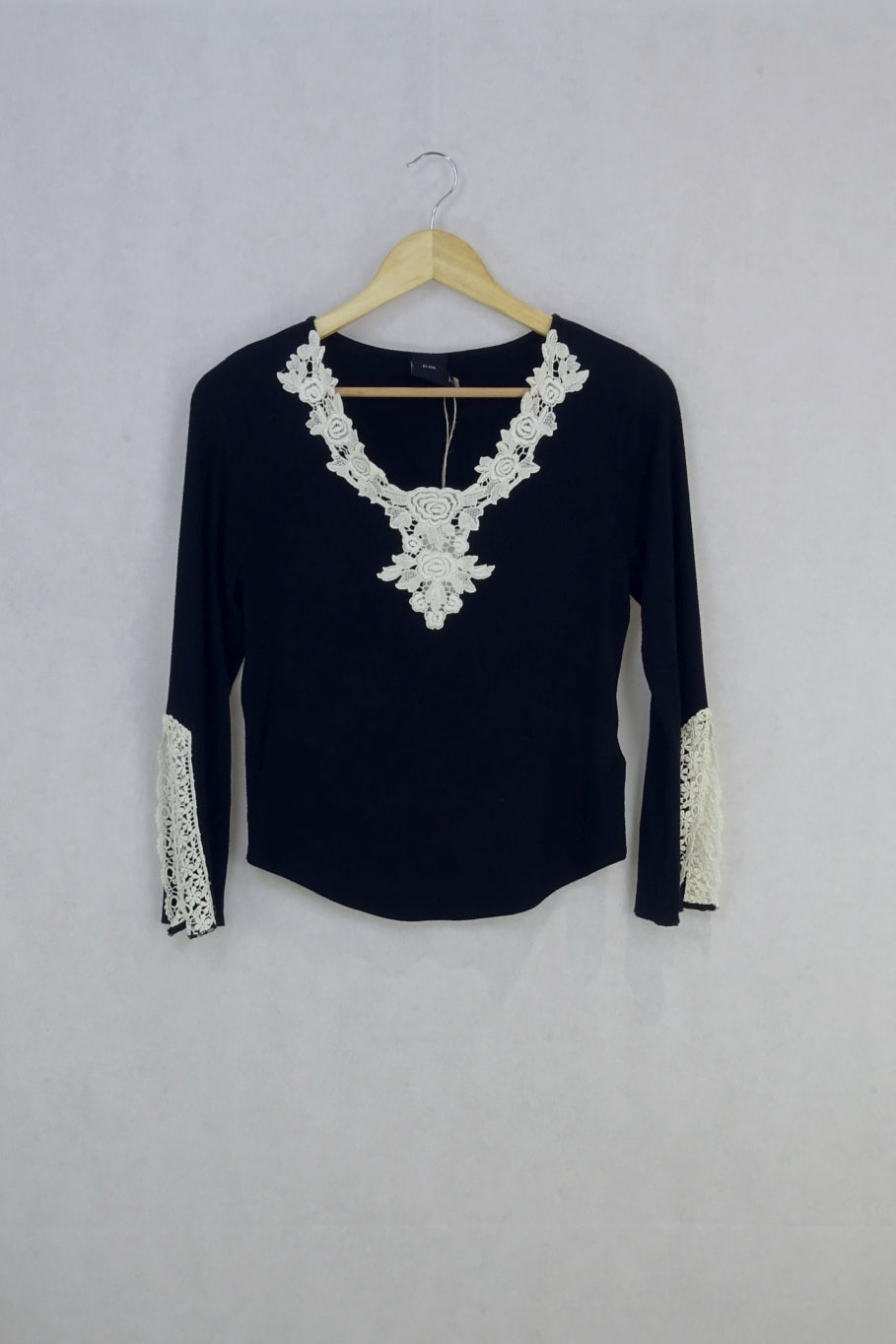 P.M  Black T shirt wth lace S