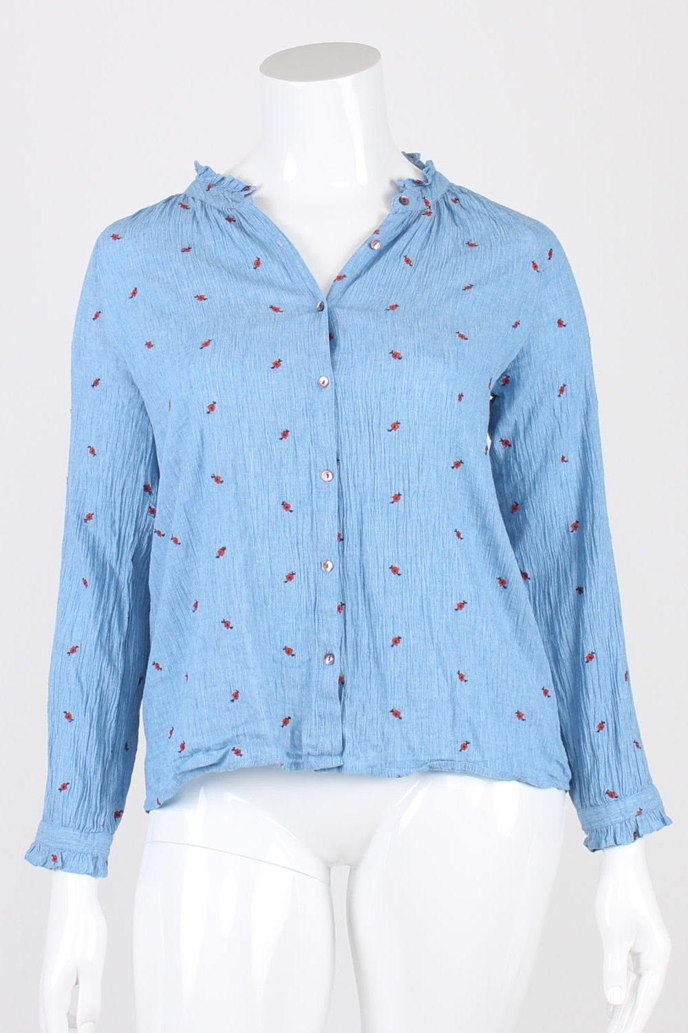 Indi &amp; Cold Blue Floral Pattern Button Front Shirt L