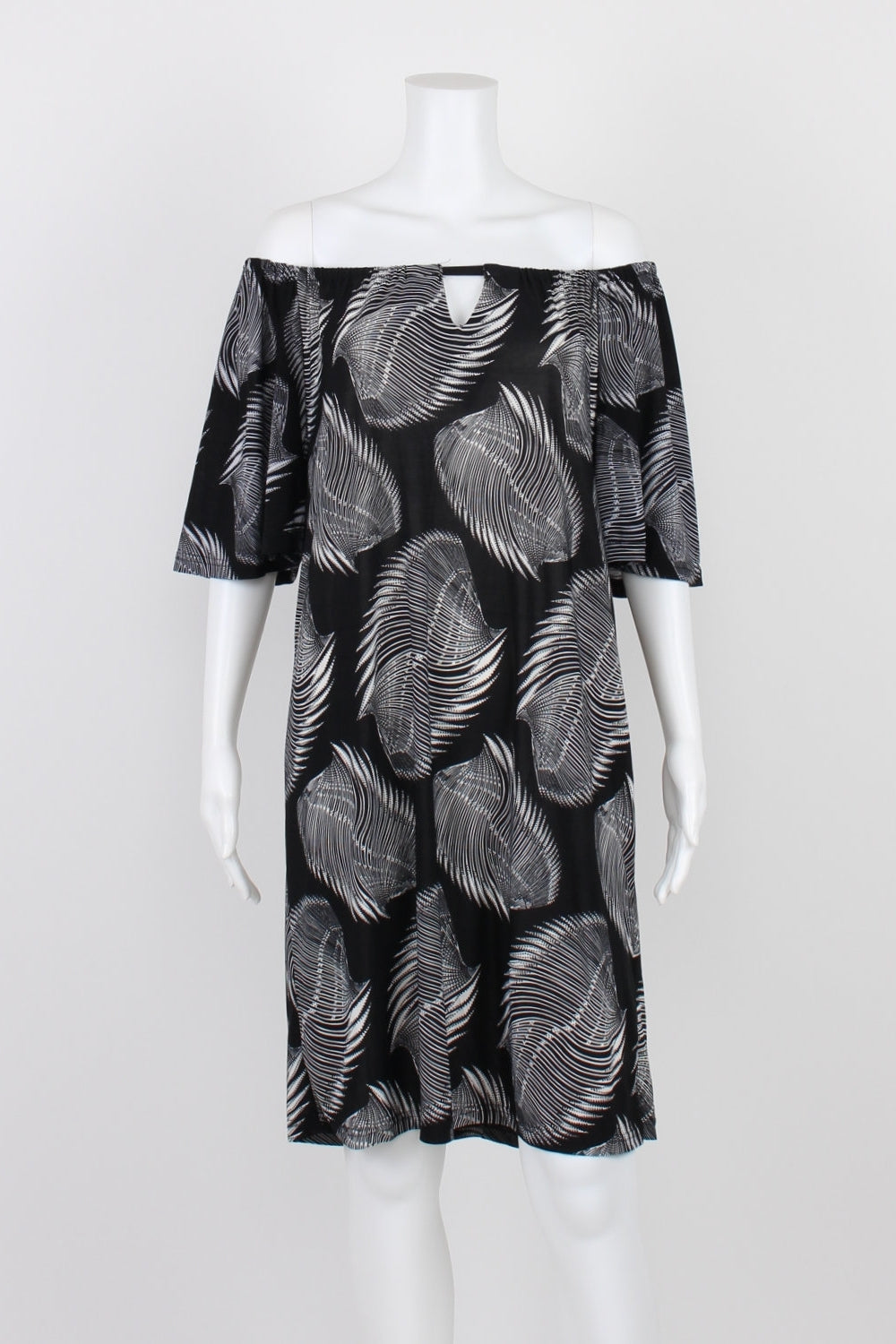 Cherry Lane Black And White Leaf Tunic Dress S