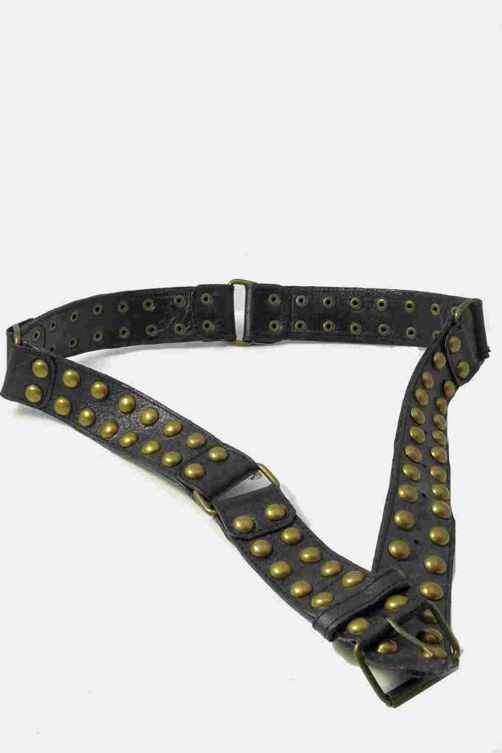 Gold Studded Black Leather Belt