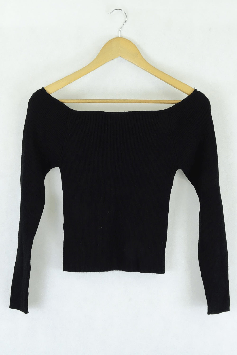 Zara Black Ribbed Off-shoulder Top L