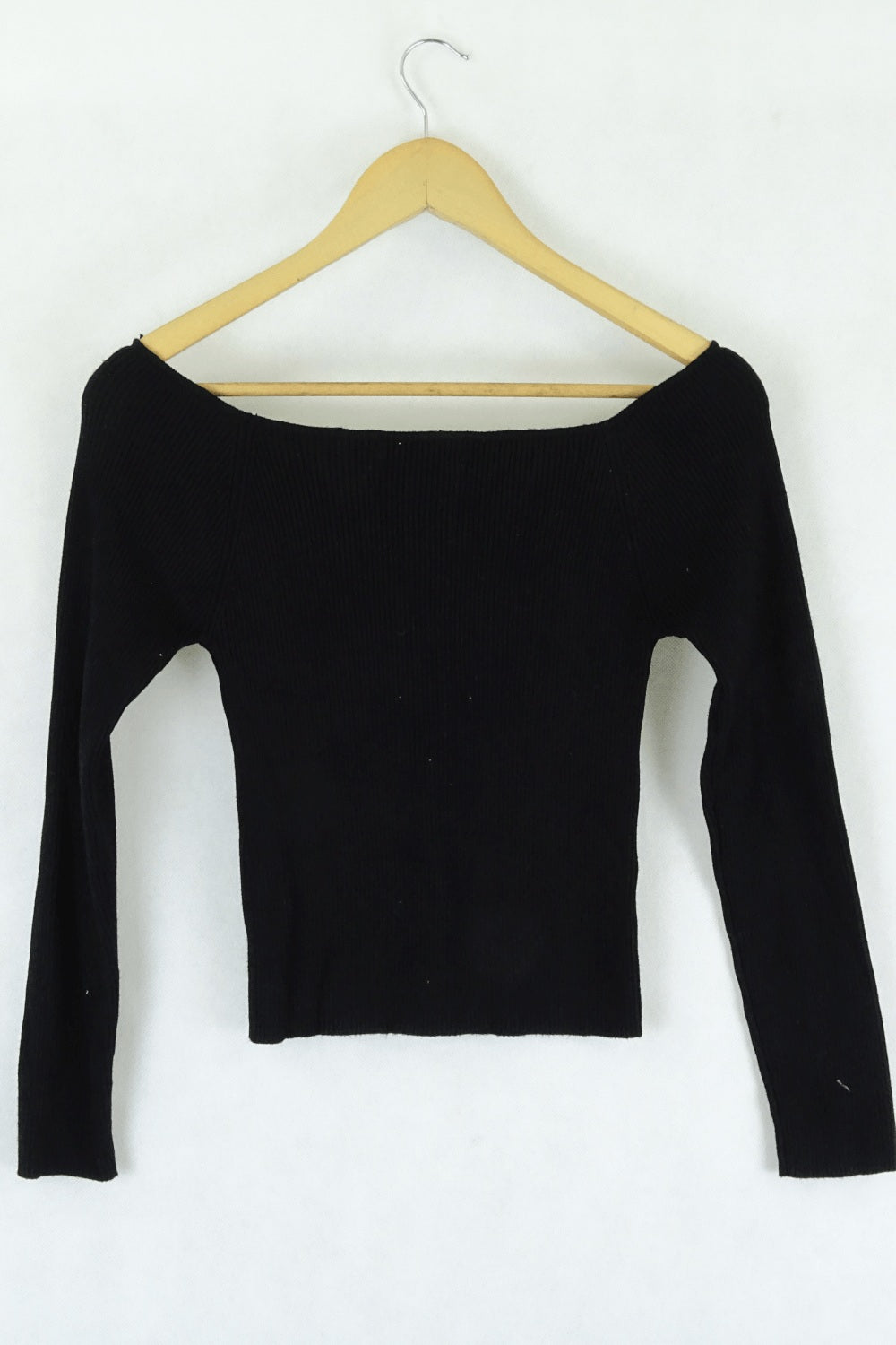 Zara Black Ribbed Off-shoulder Top L