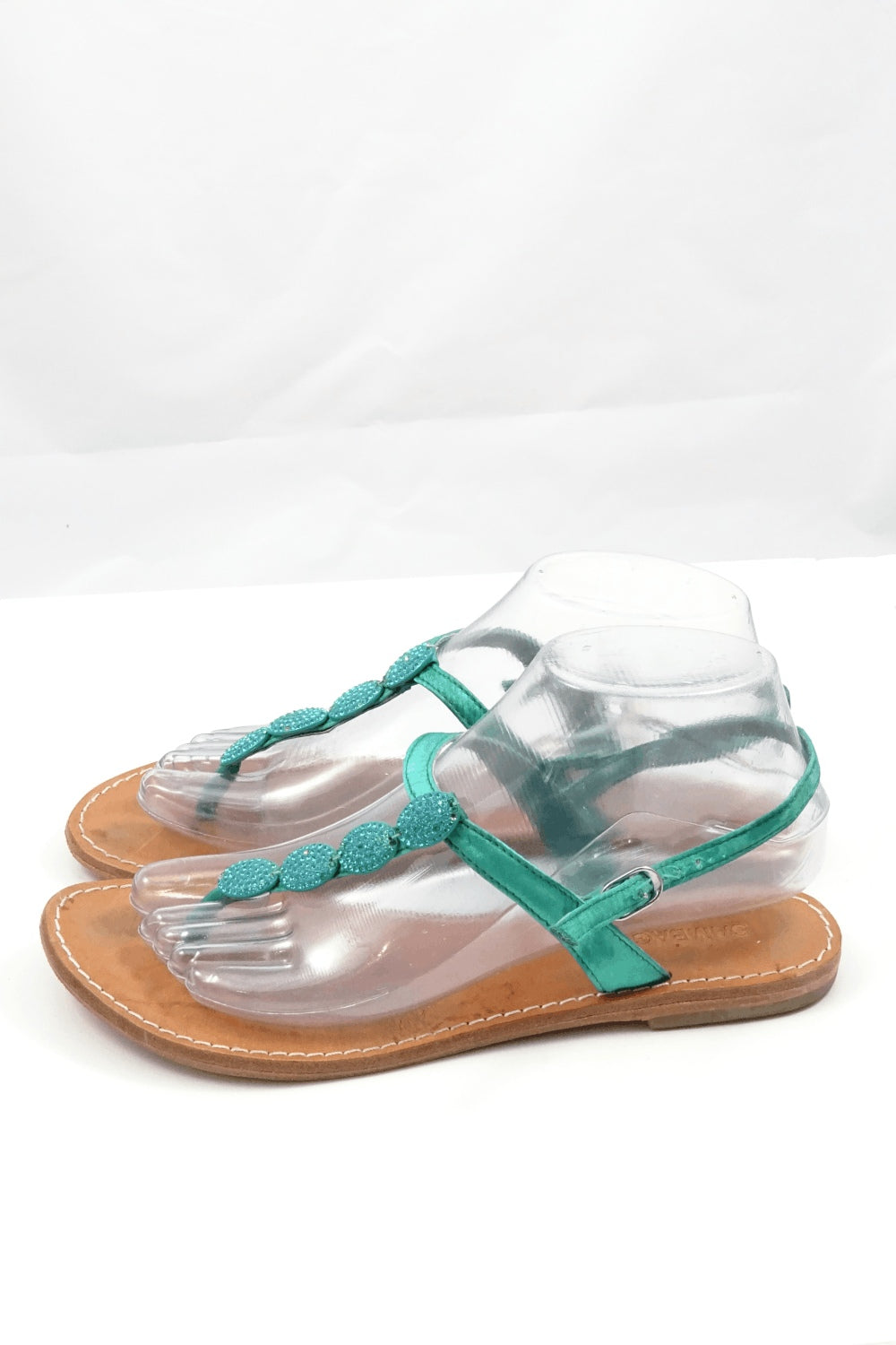 Turquoise Sandals with oval diamante detailing