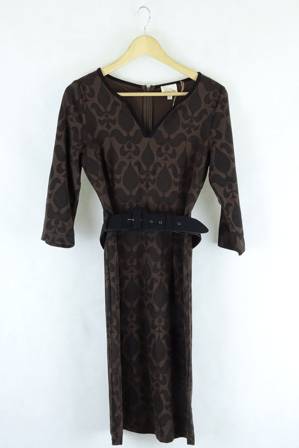 Leona Edmiston Brown And Black Dress With Belt 10