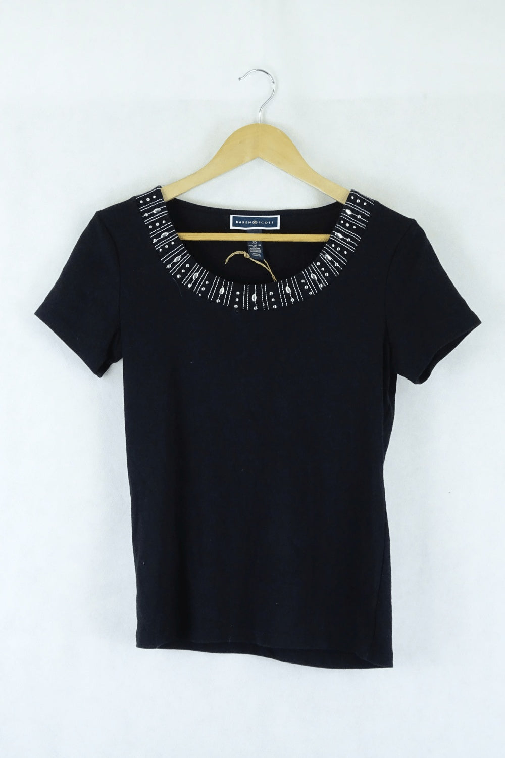 Karen Scott Black T-Shirt With Beads Xs