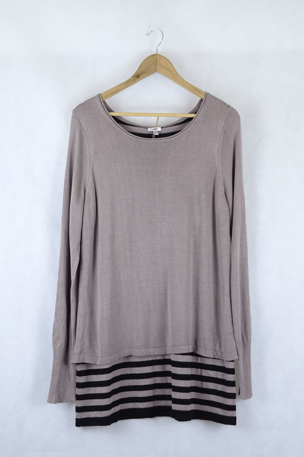 Heine Taupe/Black Knit Long Top - Striped Detail 44 (Au 16)