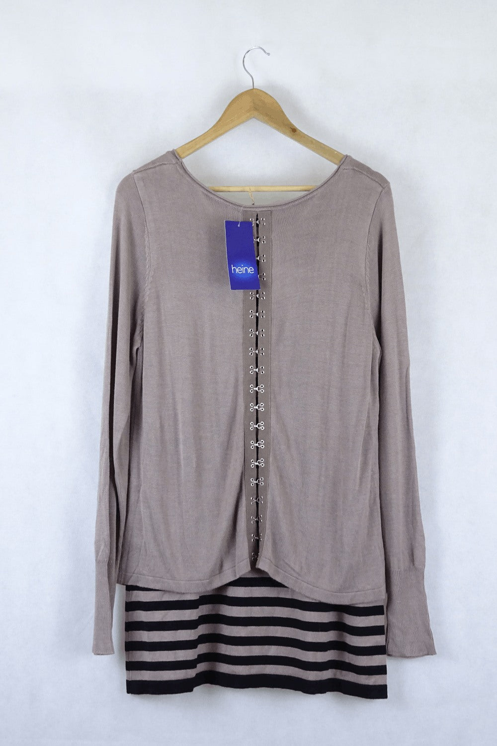 Heine Taupe/Black Knit Long Top - Striped Detail 44 (Au 16)