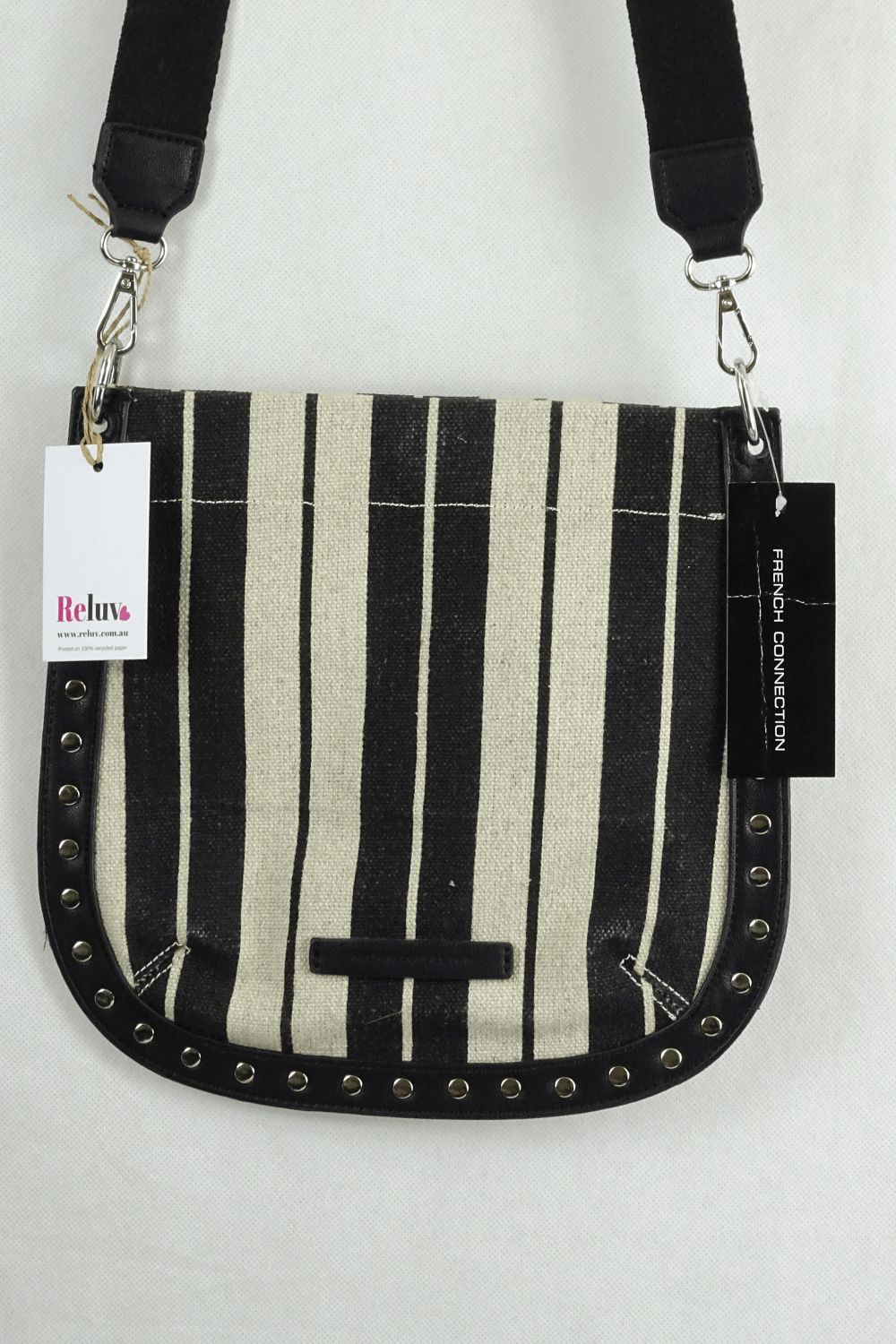 French Connection Black And Cream Striped Shoulder Bag