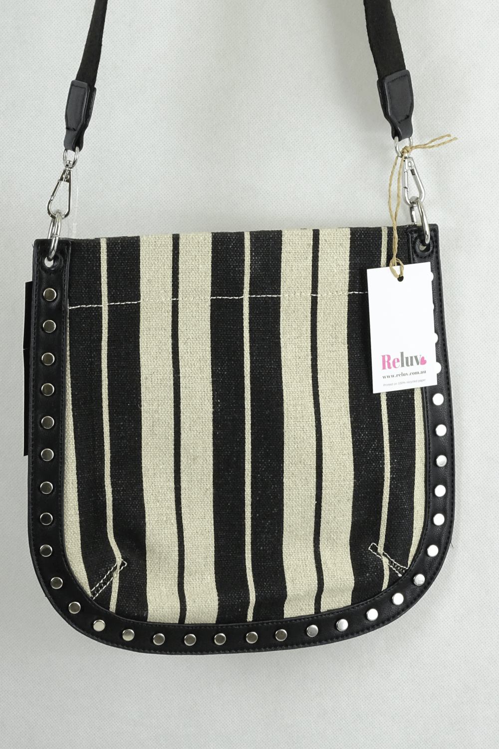 French Connection Black And Cream Striped Shoulder Bag