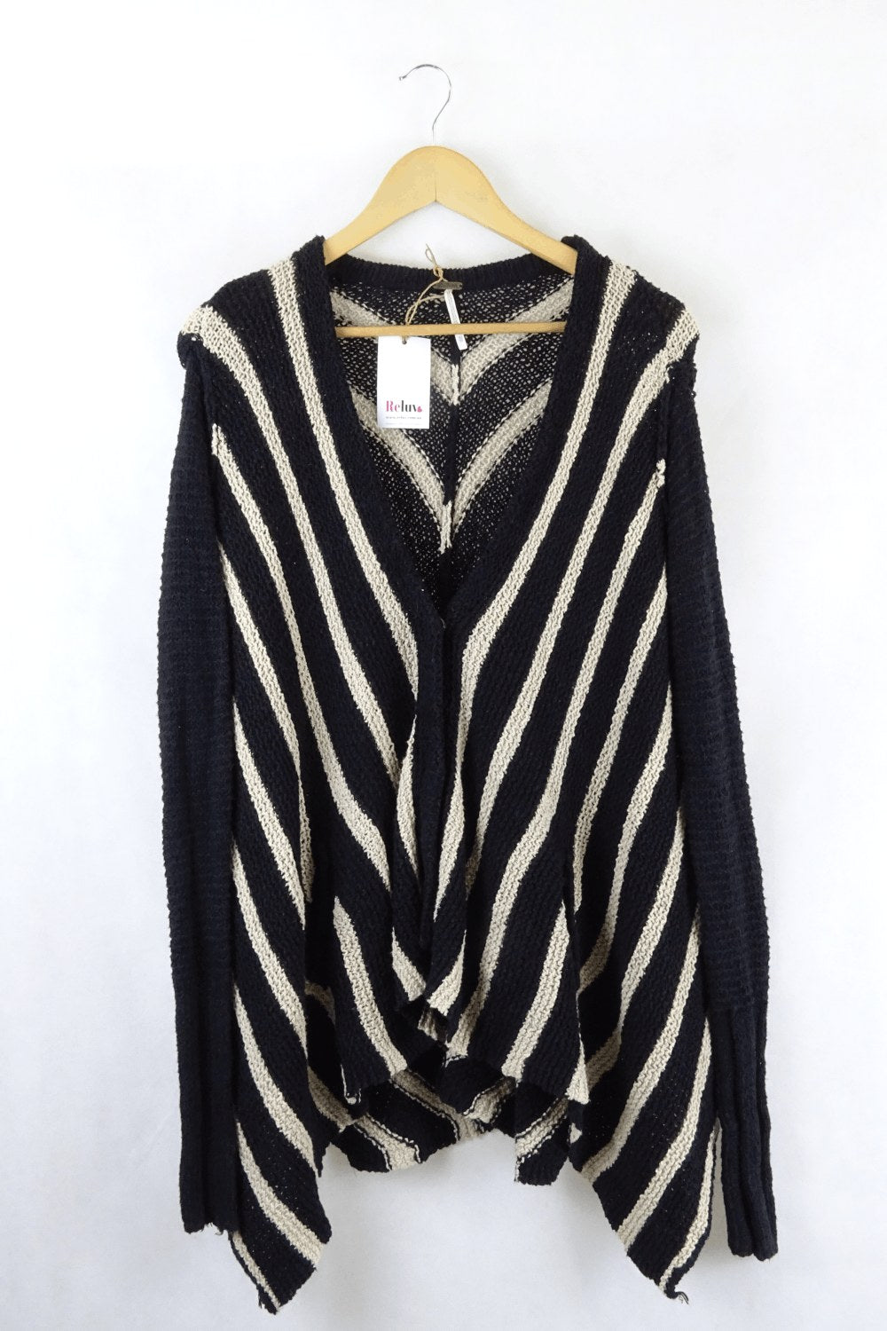 Free People Black/Cream Striped Cardigan Xs