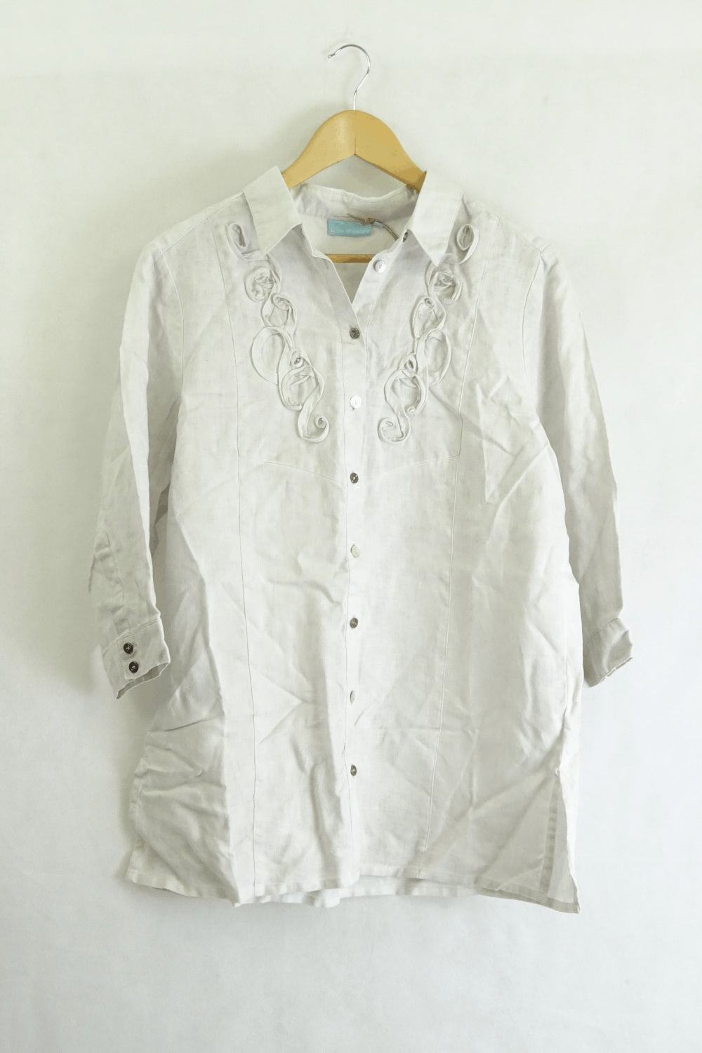 Blue Illusion Beige Button Down Top L